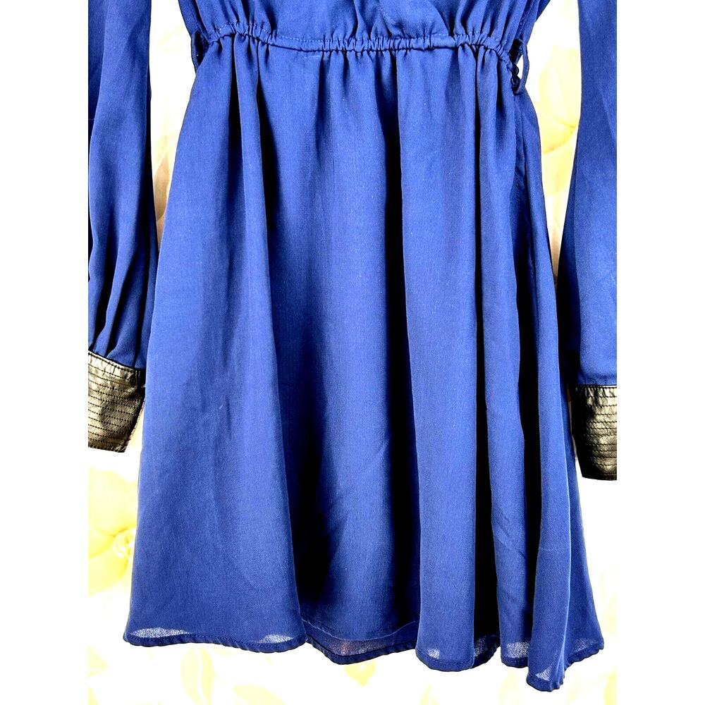 Very J Dress Womens Small Blue Elastic Waist Deep V Neck Long Sleeve Pullover - Picture 6 of 15